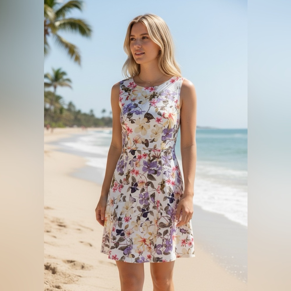 Ronni Nicole Floral Midi Dress in Purple and Cream